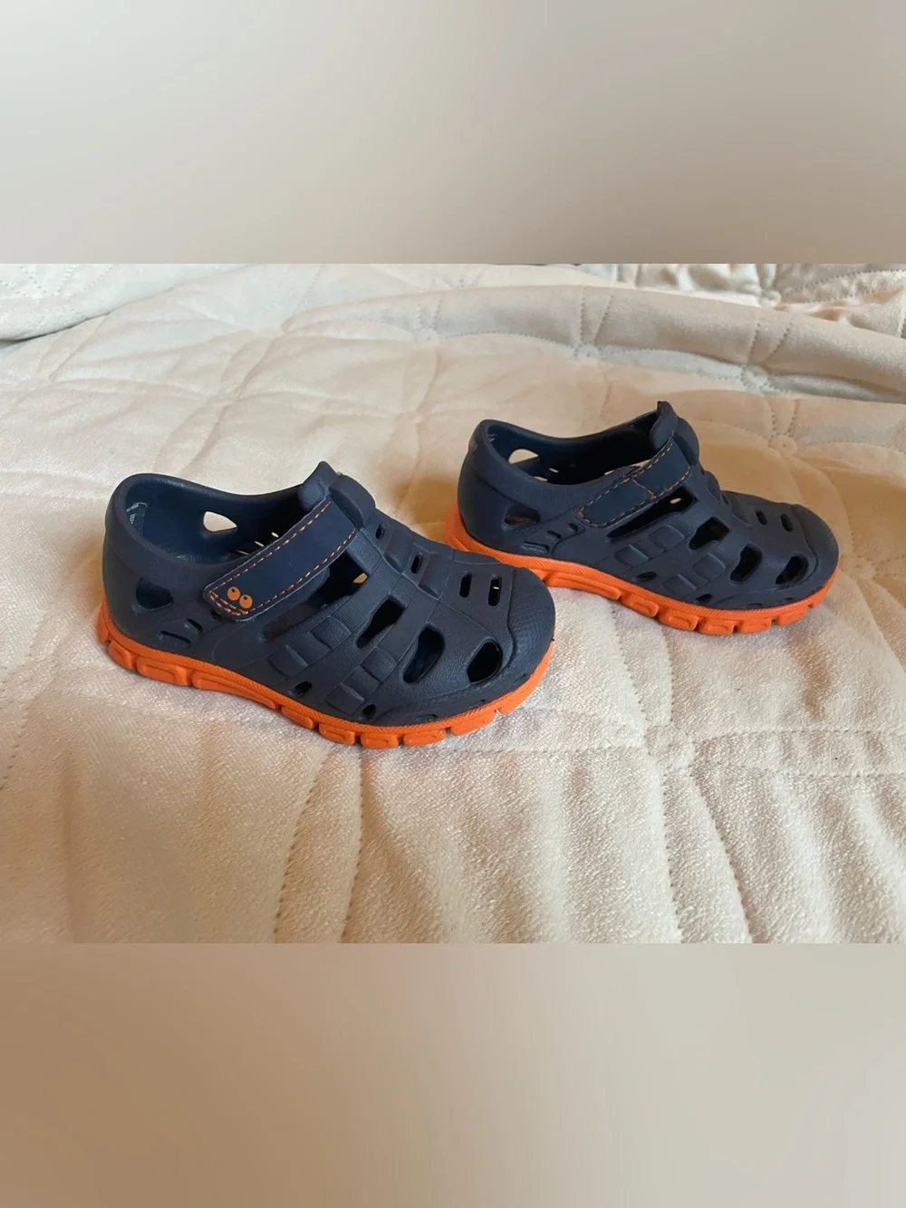 Kids Navy and Orange Water-Ready Sandals with Hook-and-Loop Strap